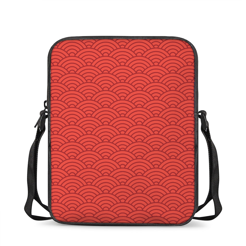 Red Chinese Pattern Print Rectangular Crossbody Bag