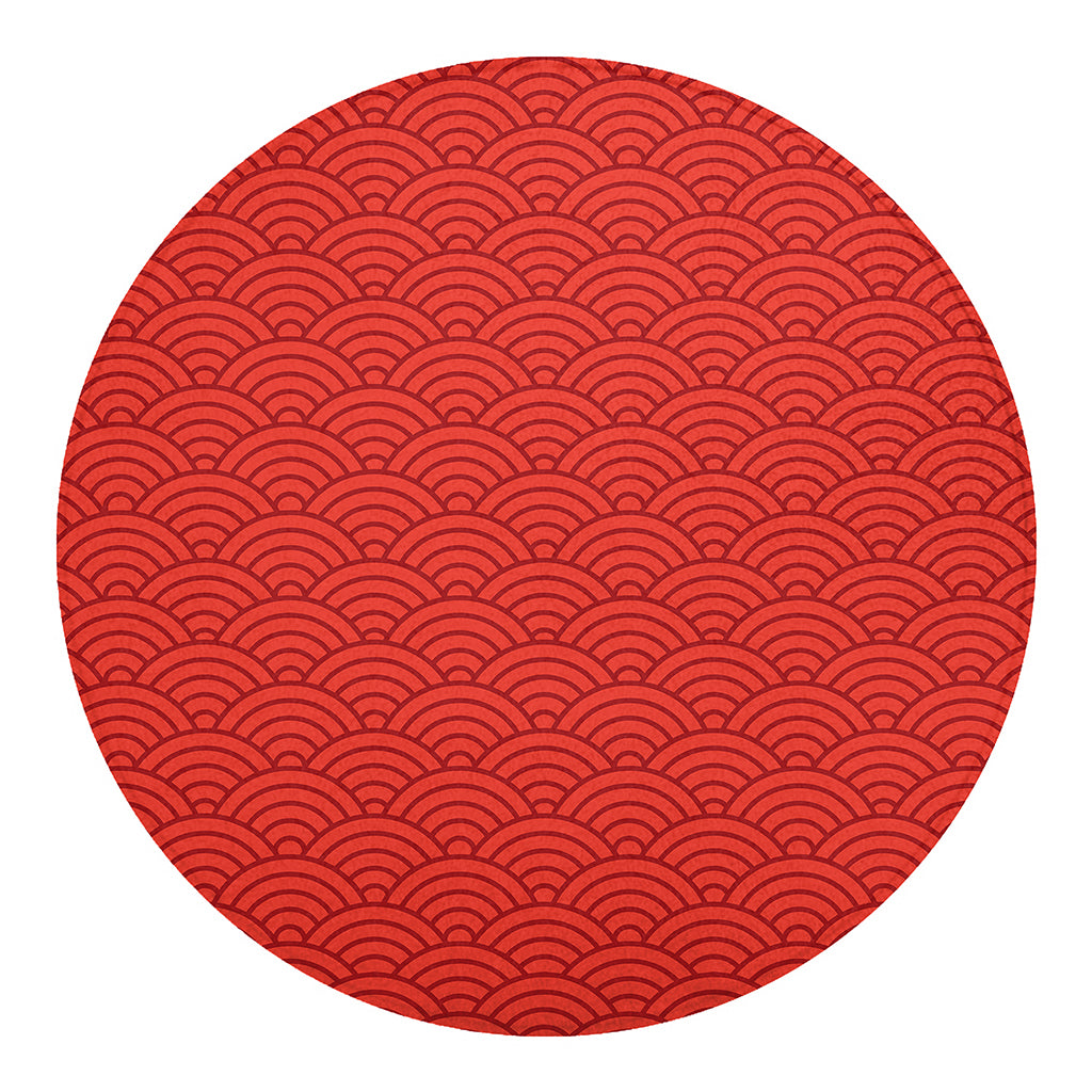 Red Chinese Pattern Print Round Blanket