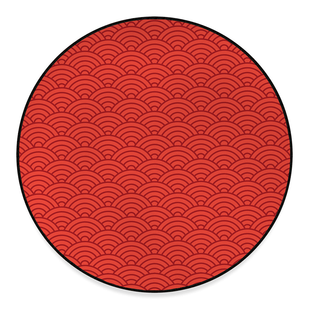Red Chinese Pattern Print Round Floor Mat