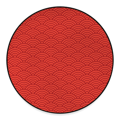 Red Chinese Pattern Print Round Floor Mat