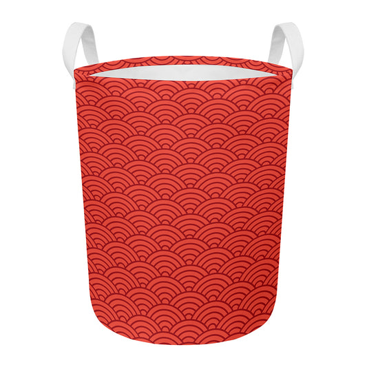 Red Chinese Pattern Print Round Laundry Basket