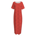 Red Chinese Pattern Print Short Sleeve Long Nightdress