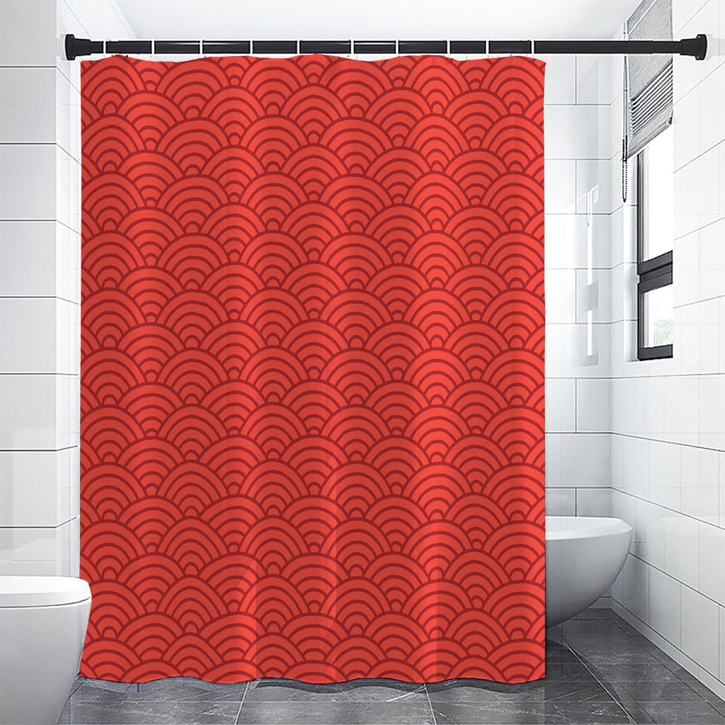 Red Chinese Pattern Print Shower Curtain