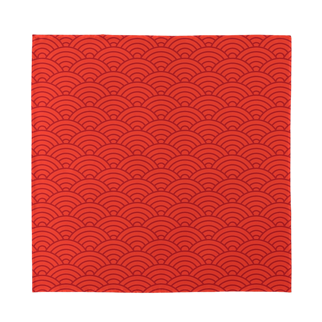 Red Chinese Pattern Print Silk Bandana
