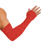 Red Chinese Pattern Print Sun Protection Arm Sleeves