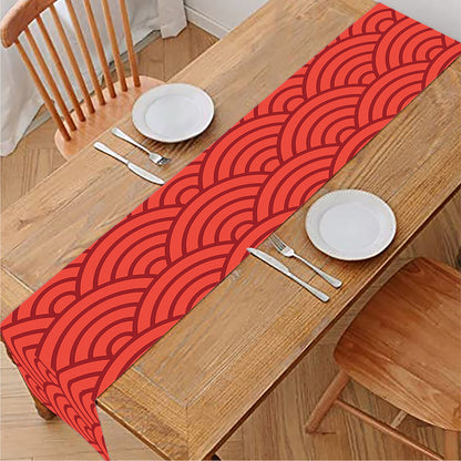Red Chinese Pattern Print Table Runner