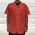 Red Chinese Pattern Print Textured Short Sleeve Shirt