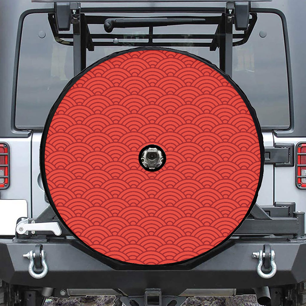 Red Chinese Pattern Print Tire Cover With Camera Hole