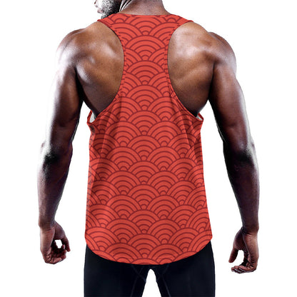 Red Chinese Pattern Print Training Tank Top