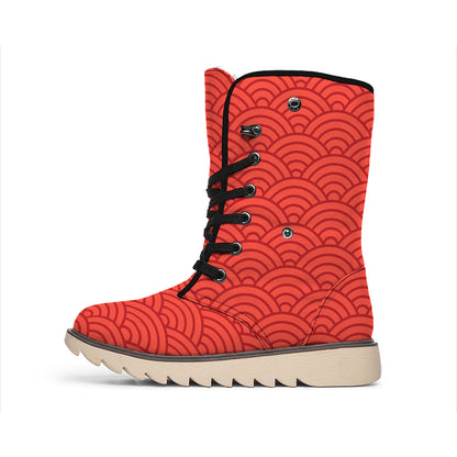 Red Chinese Pattern Print Winter Boots