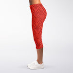 Red Chinese Pattern Print Women's Capri Leggings