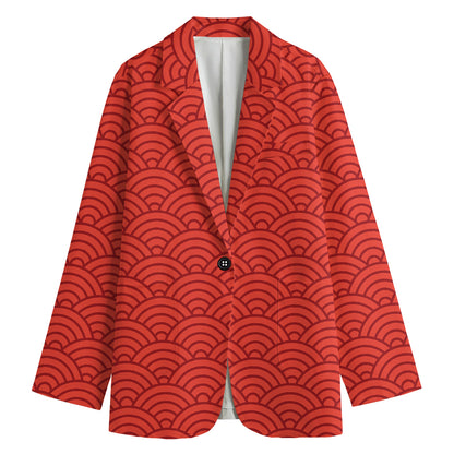 Red Chinese Pattern Print Women's Cotton Blazer