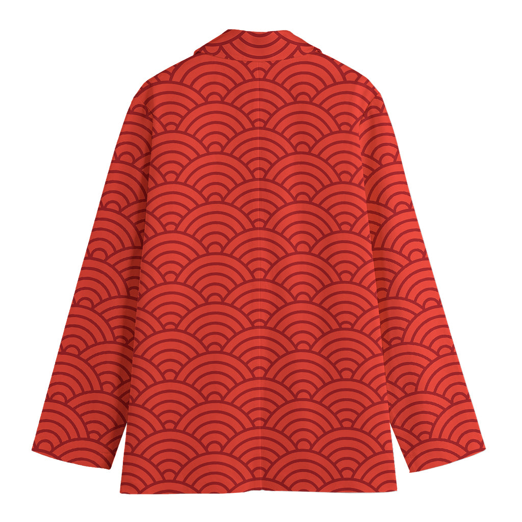 Red Chinese Pattern Print Women's Cotton Blazer