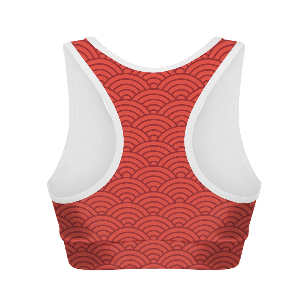 Red Chinese Pattern Print Women's Sports Bra