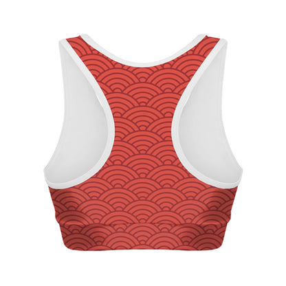 Red Chinese Pattern Print Women's Sports Bra