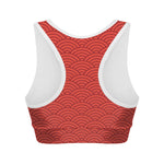 Red Chinese Pattern Print Women's Sports Bra