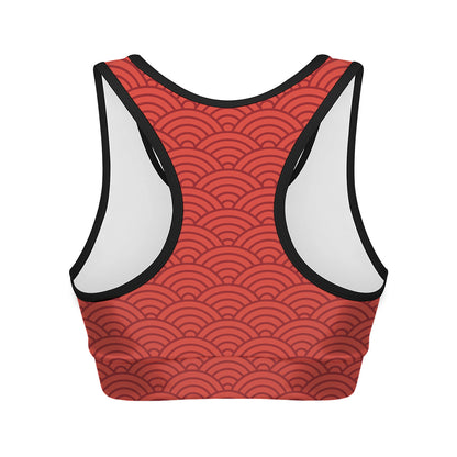 Red Chinese Pattern Print Women's Sports Bra