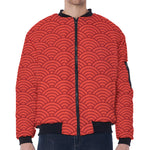 Red Chinese Pattern Print Zip Sleeve Bomber Jacket