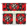 Red Chinese Zodiac Wheel Print 3 Piece Kitchen Curtains
