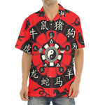 Red Chinese Zodiac Wheel Print Aloha Shirt
