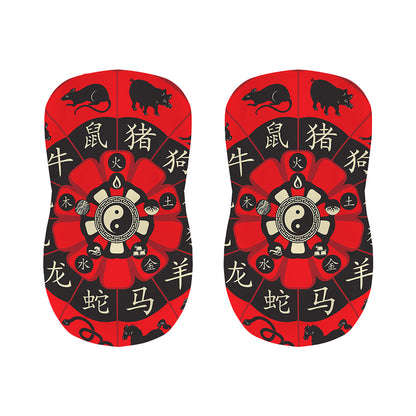 Red Chinese Zodiac Wheel Print Bar Stool Covers