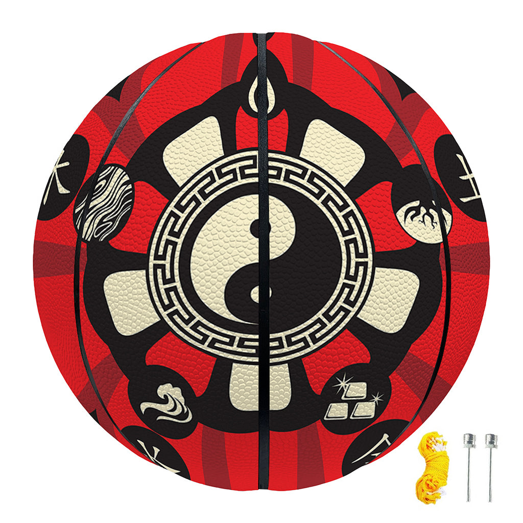 Red Chinese Zodiac Wheel Print Basketball