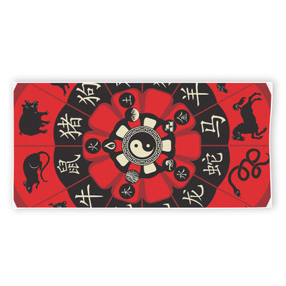 Red Chinese Zodiac Wheel Print Beach Towel