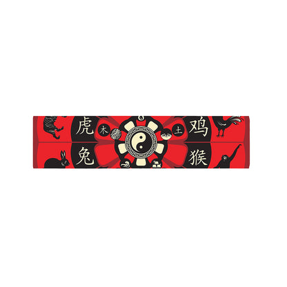 Red Chinese Zodiac Wheel Print Bed Runner