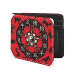 Red Chinese Zodiac Wheel Print Bifold Wallet