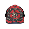 Red Chinese Zodiac Wheel Print Black Mesh Trucker Hat