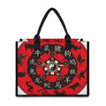 Red Chinese Zodiac Wheel Print Canvas Tote Bag