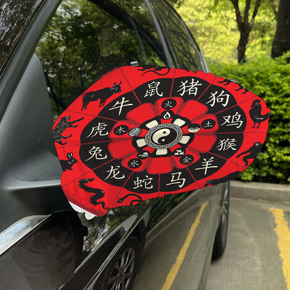 Red Chinese Zodiac Wheel Print Car Side Mirror Covers