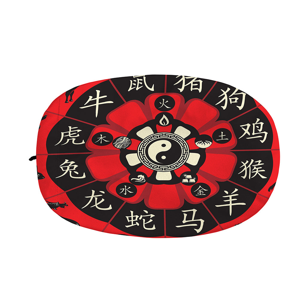 Red Chinese Zodiac Wheel Print Car Side Mirror Covers