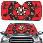 Red Chinese Zodiac Wheel Print Car Windshield Sun Shade