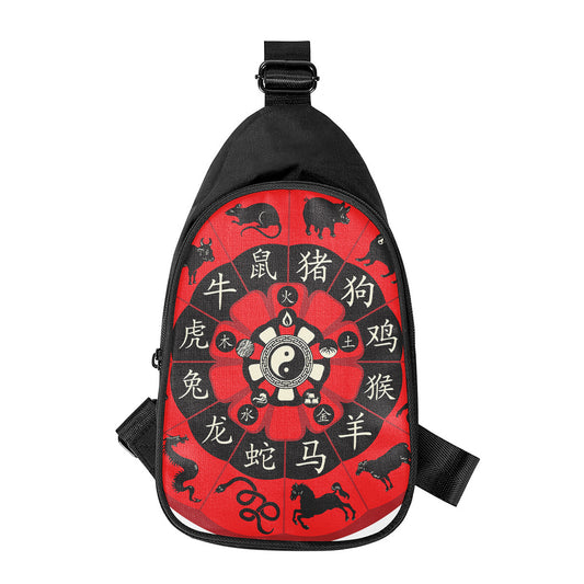 Red Chinese Zodiac Wheel Print Chest Bag
