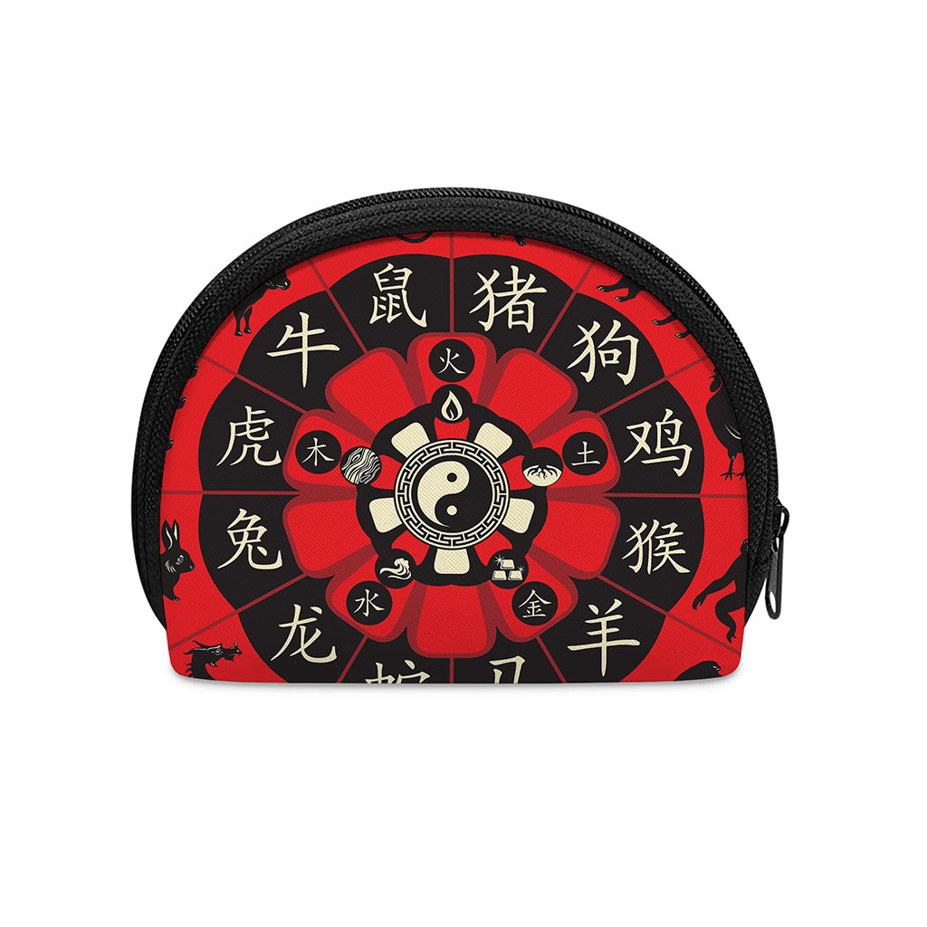Red Chinese Zodiac Wheel Print Coin Purse