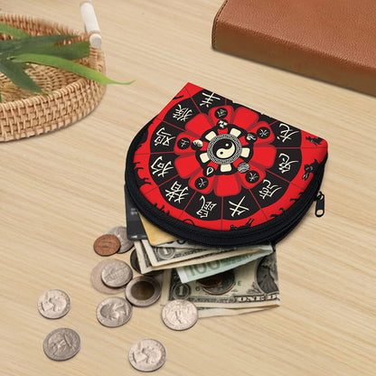 Red Chinese Zodiac Wheel Print Coin Purse