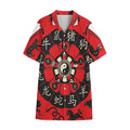 Red Chinese Zodiac Wheel Print Cotton Hawaiian Shirt