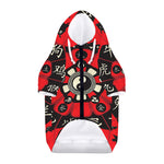 Red Chinese Zodiac Wheel Print Dog Zip Up Hoodie