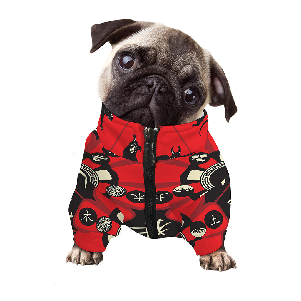 Red Chinese Zodiac Wheel Print Dog Zip Up Jacket