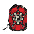 Red Chinese Zodiac Wheel Print Drawstring Makeup Bag