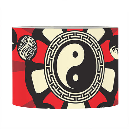 Red Chinese Zodiac Wheel Print Drum Lamp Shade