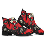 Red Chinese Zodiac Wheel Print Flat Ankle Boots