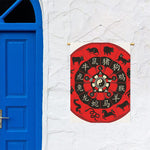 Red Chinese Zodiac Wheel Print Garden Flag