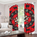 Red Chinese Zodiac Wheel Print Grommet Curtains