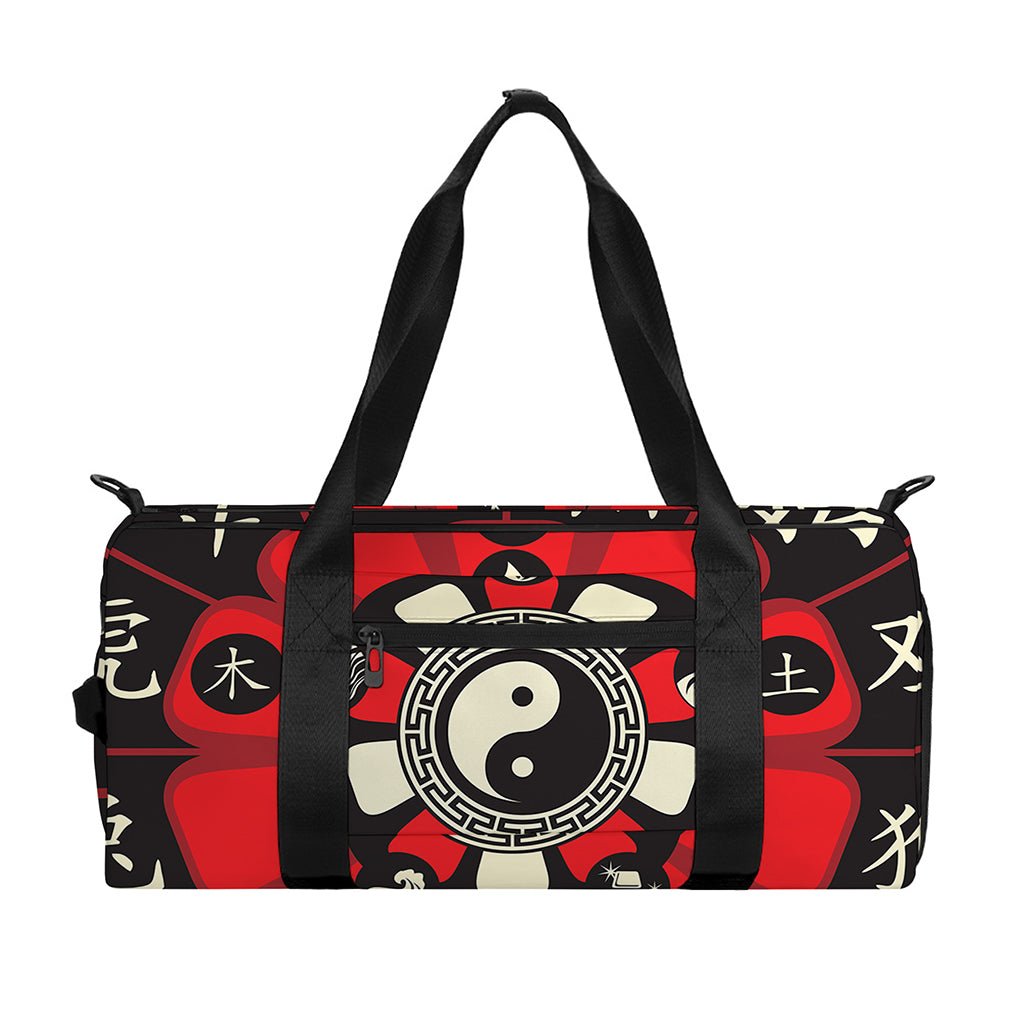 Red Chinese Zodiac Wheel Print Gym Bag