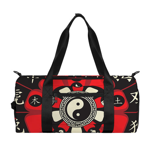 Red Chinese Zodiac Wheel Print Gym Bag