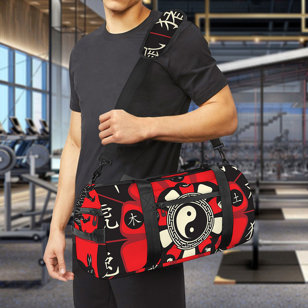 Red Chinese Zodiac Wheel Print Gym Bag