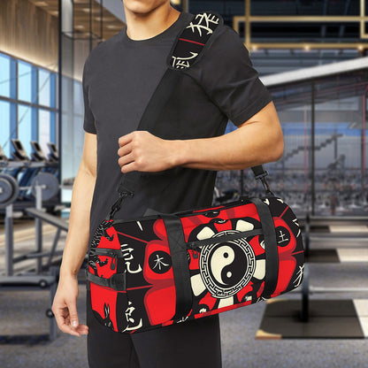 Red Chinese Zodiac Wheel Print Gym Bag