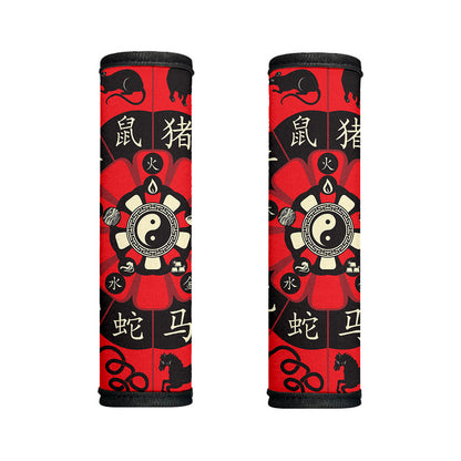 Red Chinese Zodiac Wheel Print Handle Covers